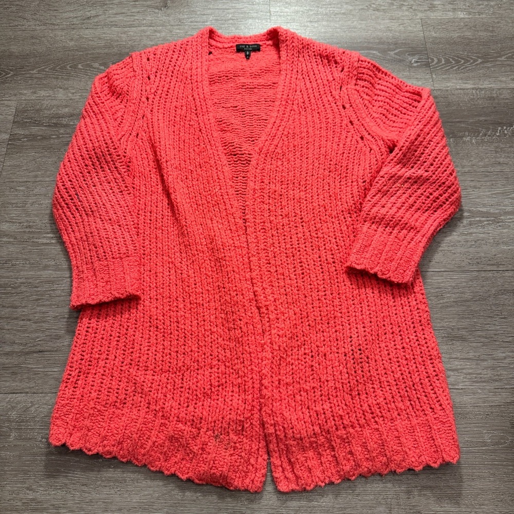 Rag & Bone Cardigan Womens Small Pink 100% Merino Wool Open Front Arizona Lounge